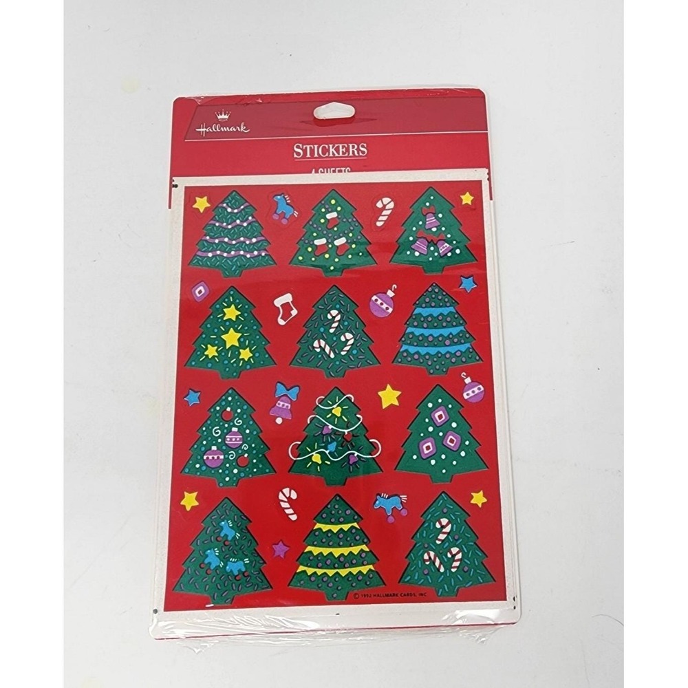 NIP Vintage 1992 Hallmark Christmas Stickers Fun Decorated Trees  4 Full Sheets